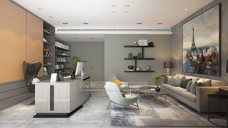 Bộ sofa bọc da màu kem hiện đại tạo điểm nhấn  nổi bật cho căn phòng của gia chủ